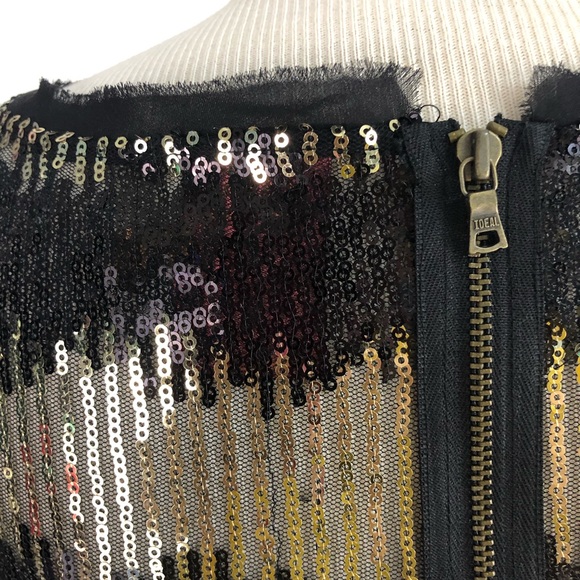 Ali Ro Sequin Striped Black & Gold Sheath Dress - Picture 6 of 8